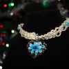 Blue Glass Flower Heart Pendant Necklace