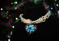 Blue Glass Flower Heart Pendant Necklace